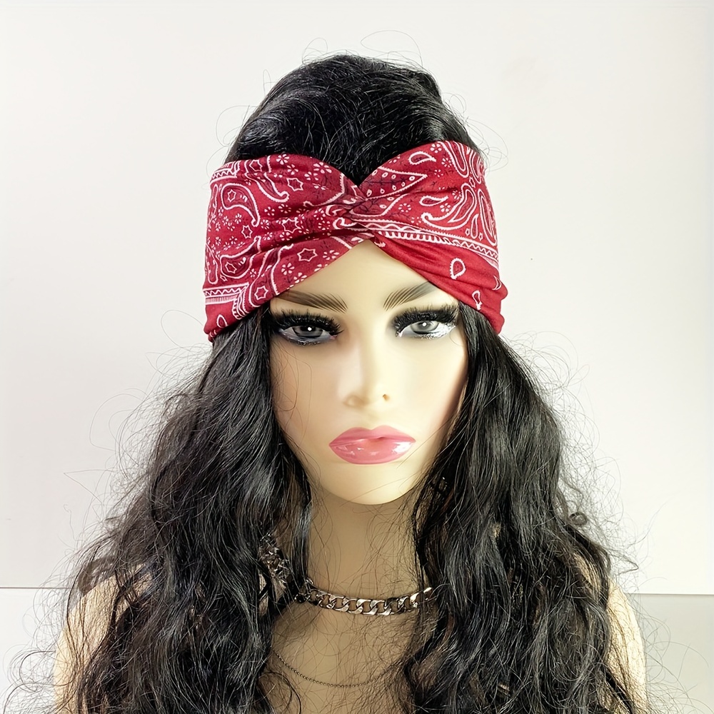 Boho Wide Brim Headbands Floral Elastic Sweatband