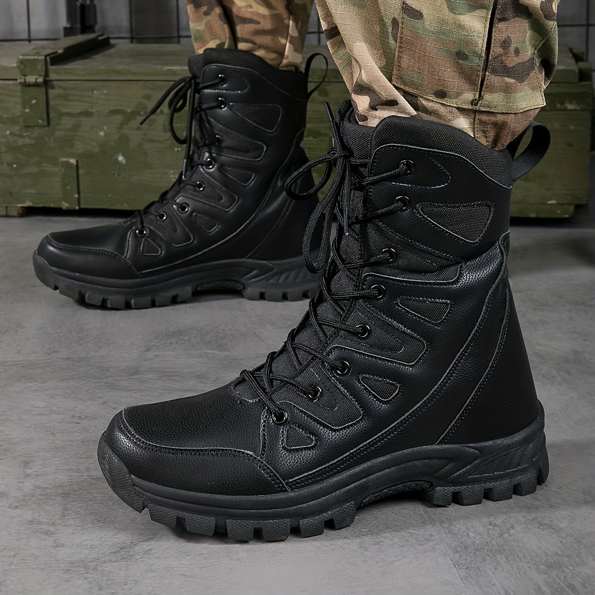 Men's Solid High Top Tactical Work Boots Non Slip Comfy - Temu