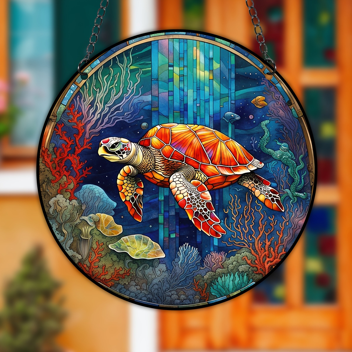 Sea Turtles Underwater World Window Decor Stained Suncatcher - Temu