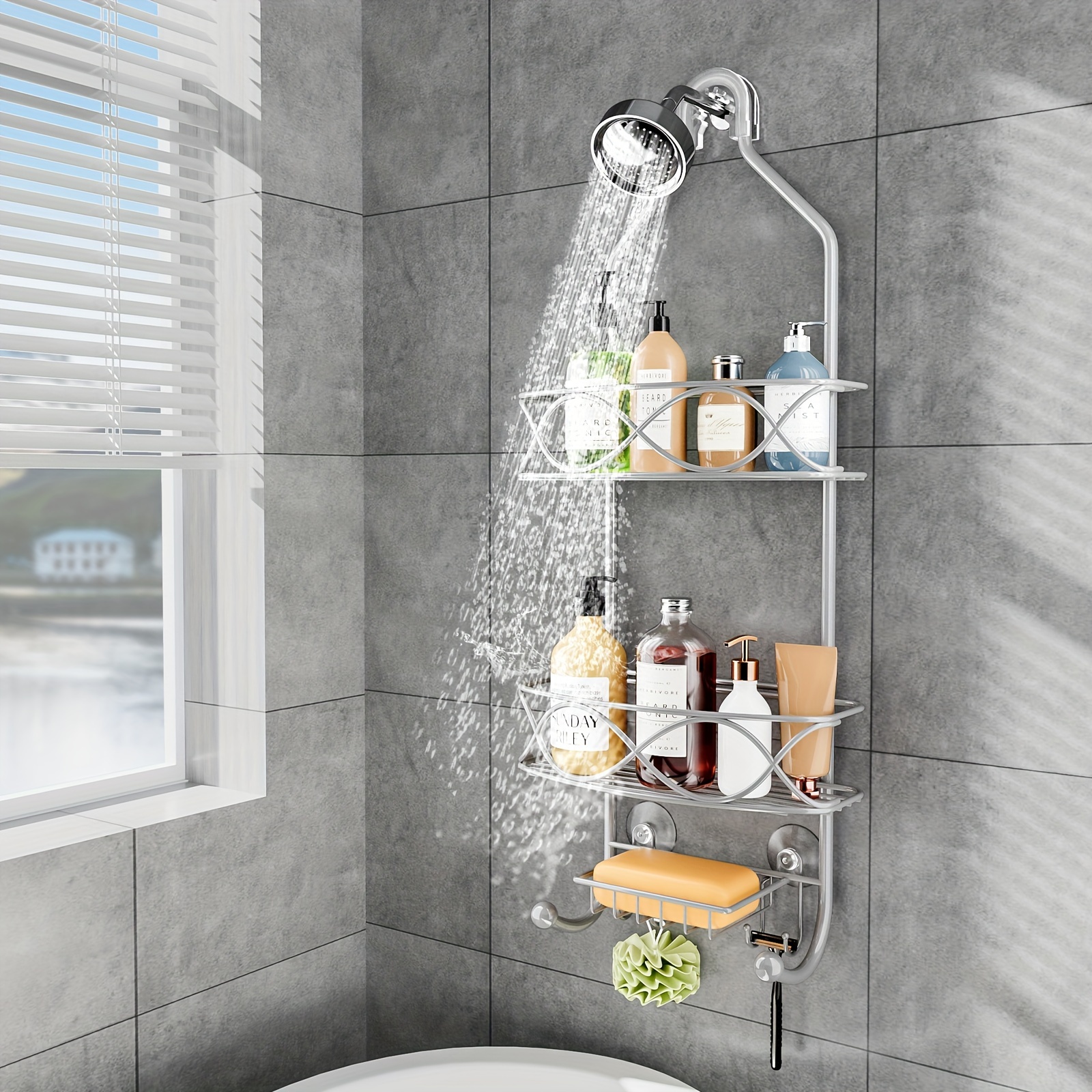 Estante de ducha para el interior de la ducha el cuarto de baño la ducha el  organizador no perfora gran capacidad resistente al óxido estantes