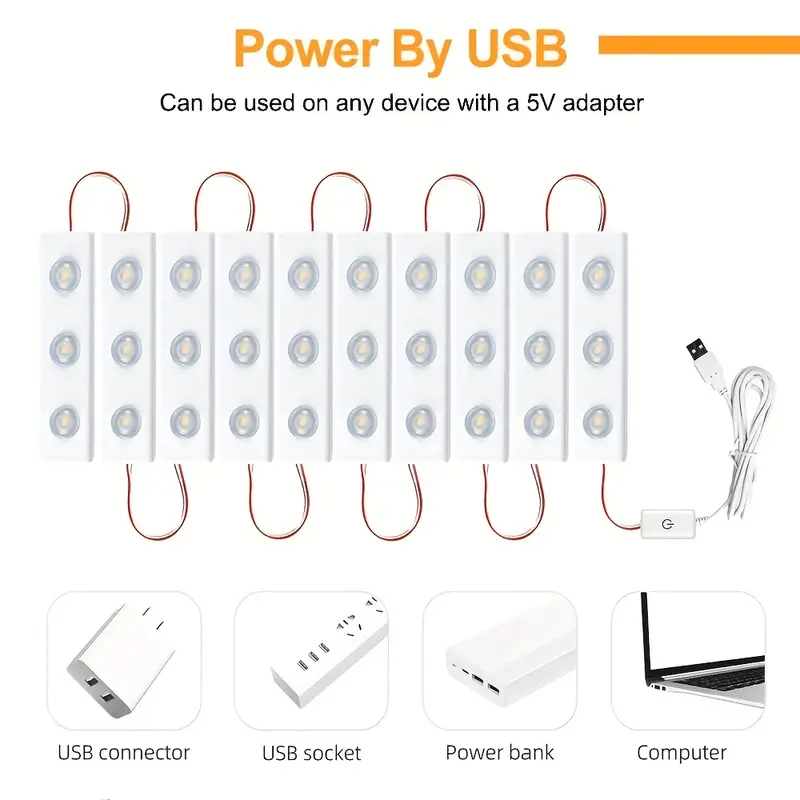 1 set usb powered 5v dimmable led module lights 42led touch sensing switch cold white strip lights light up your room bright makeup table and bathroom mirror make makeup more relaxed and beautiful details 7