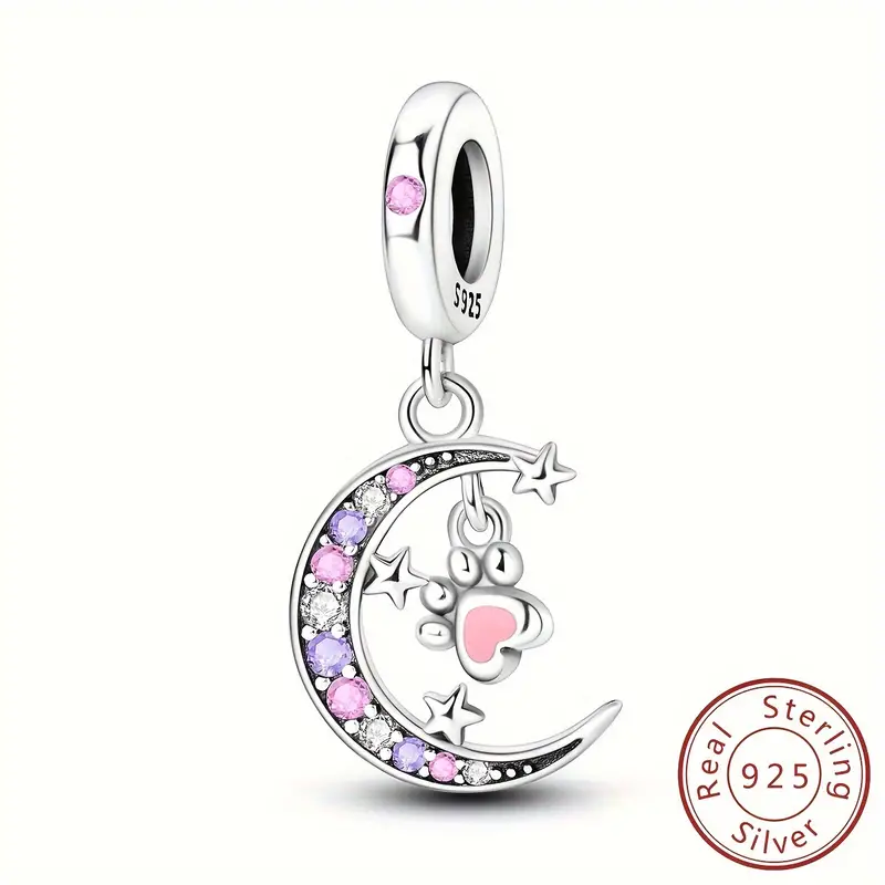 925 Sterling Silver Star Moon Cute Claw Charms Beads Pendant - Temu