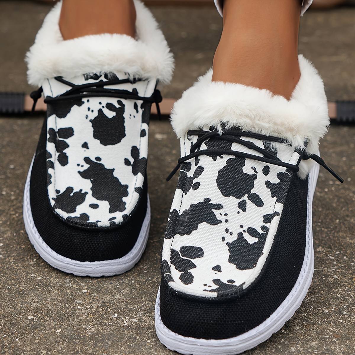 

Fashion Color Blocking Dairy Cow Print Thickened Warm Sneakers, Lightweight And Comfortable Non-slip Casual Shoes