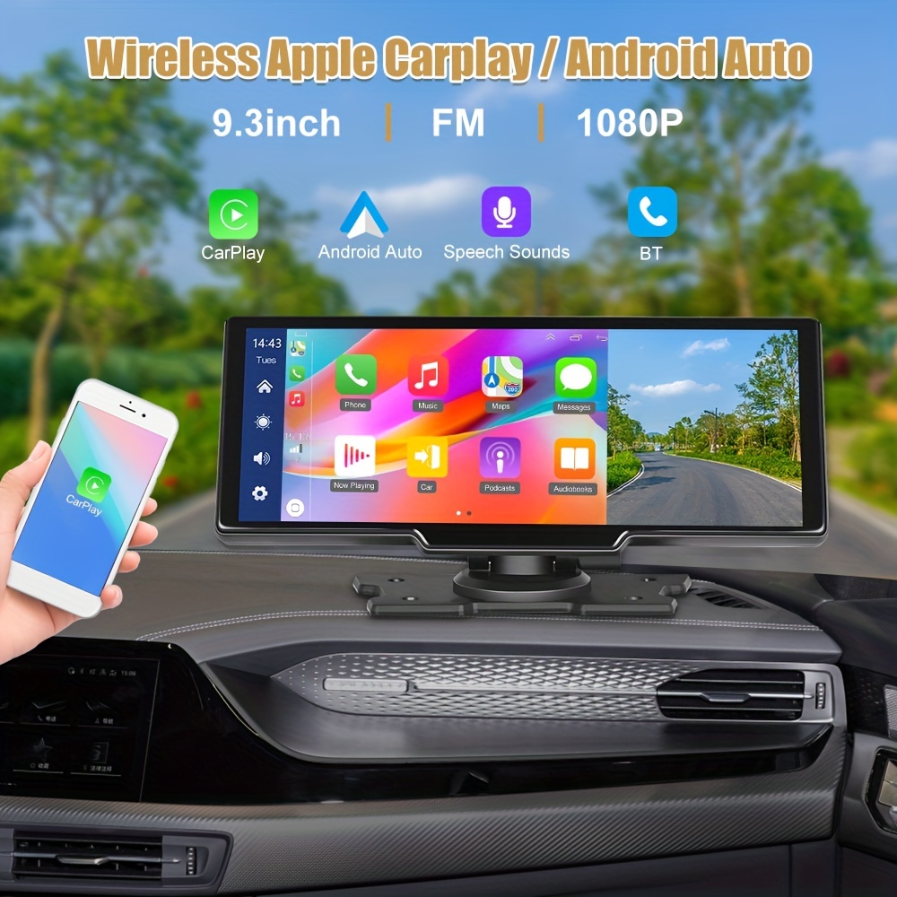 9.3 Fhd 1080p Dual Lens Car Dashcam With Wireless Carplay, Android