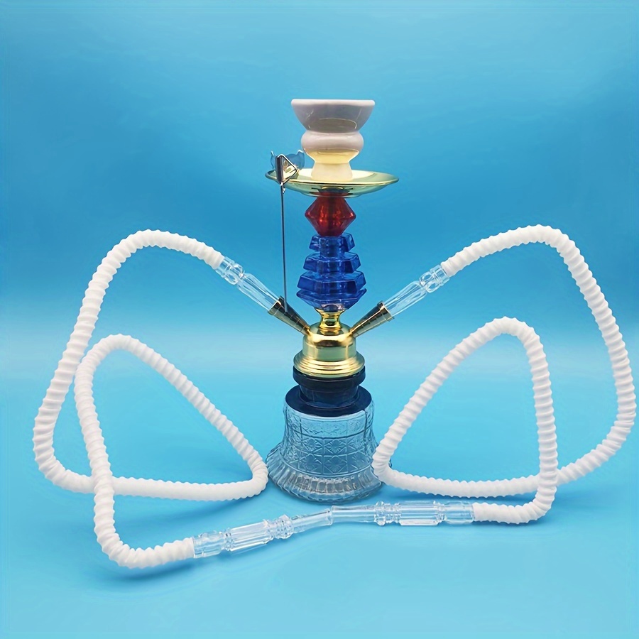  Mini Hookah Set, 6.65'' Single Hose Hookah Shisha Set Glass  Hookah Complete Set With Ceramic Bowl and Mouthpiece Tongs for Smoking  (Blue) : Health & Household