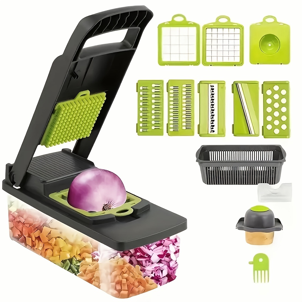  15 in 1 Vegetable Chopper, Multifunctional Vegetable Slicer  Dicer Chopper, Fruit and Vegetable Chopper with Container, Onion Chopper  with 8 Blades, Carrot and Garlic Chopper Vegetable Cutter: Home & Kitchen