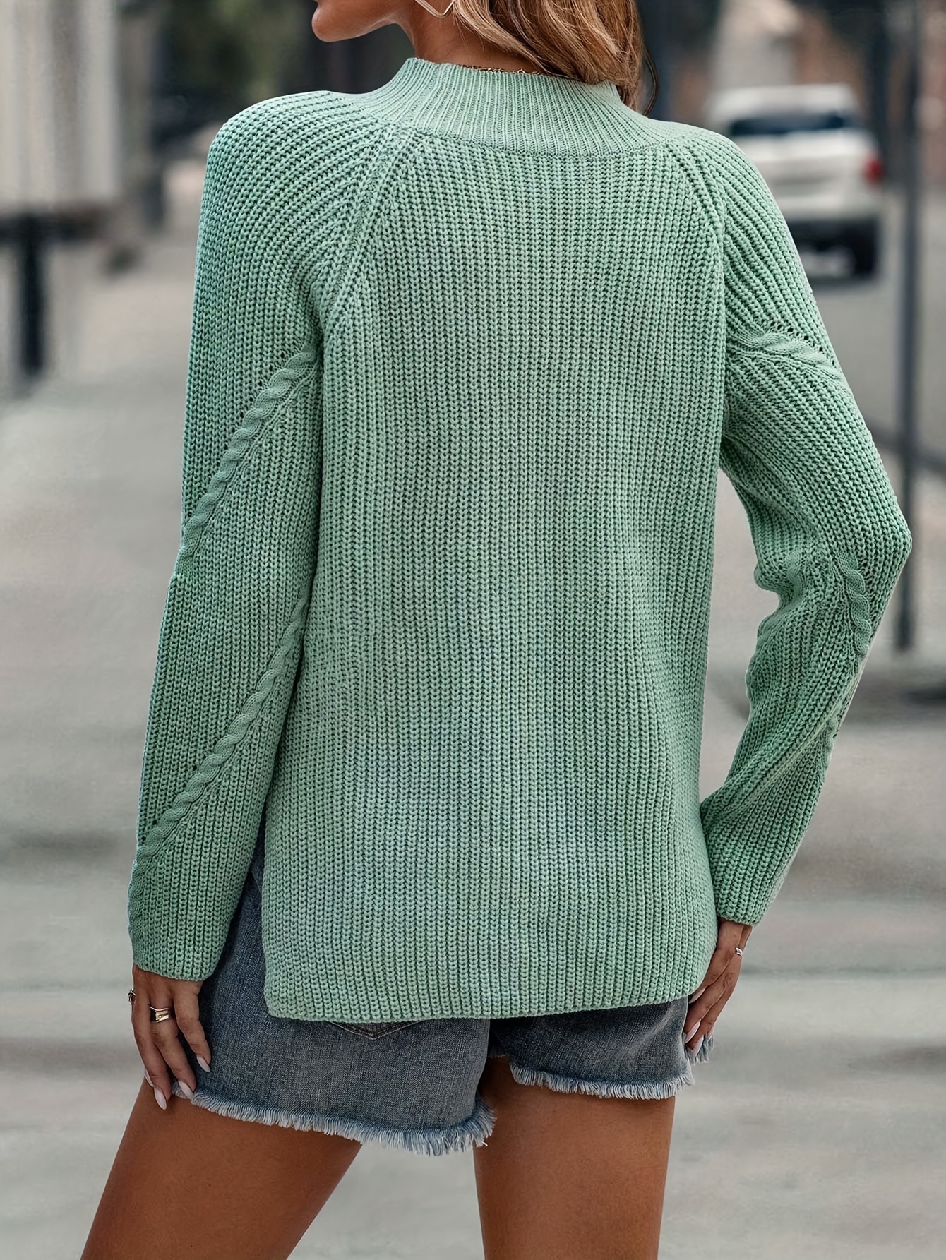 Solid Cable Pullover Sweater, Casual Long Sleeve Drop Shoulder