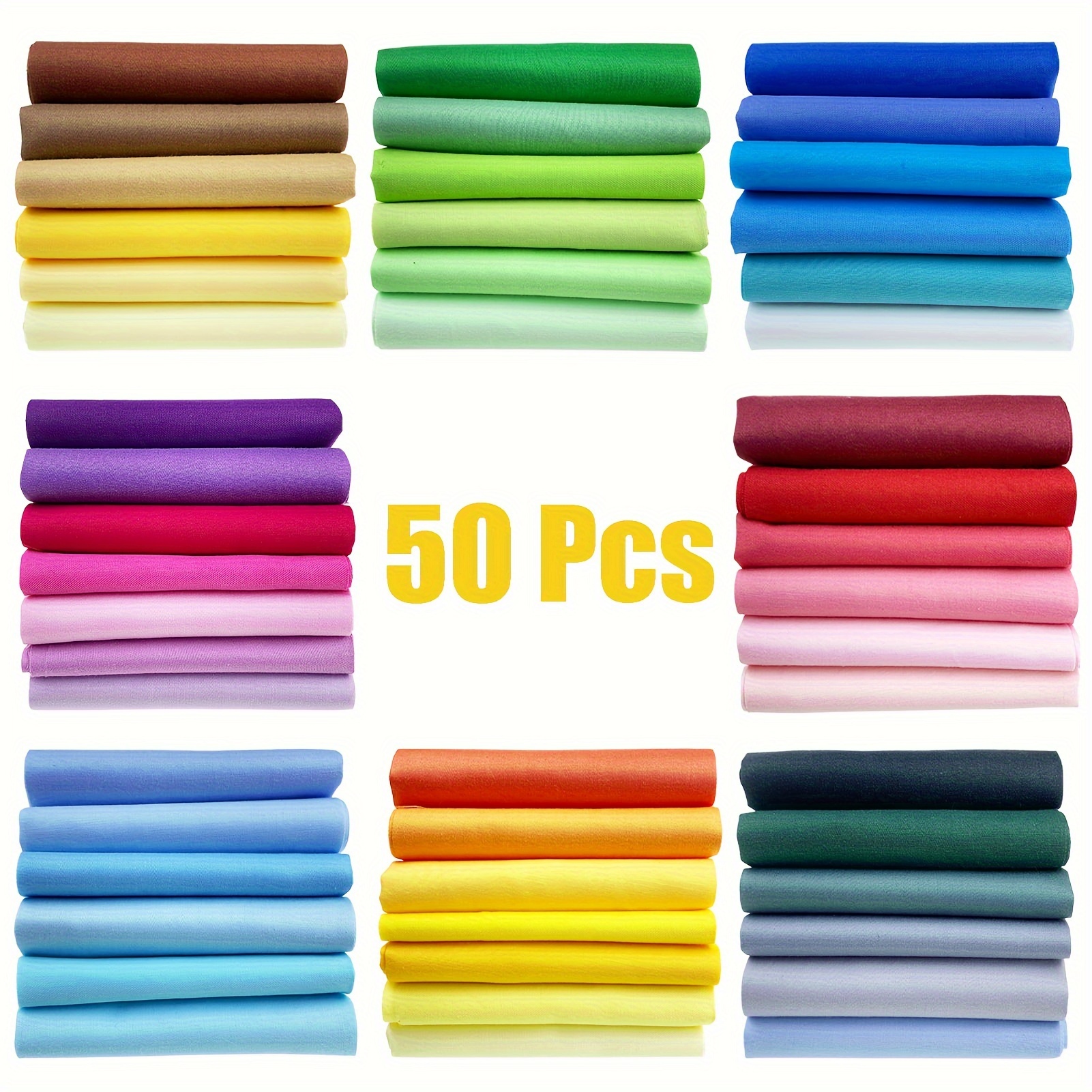 

50pcs 25×25cm Cotton Fabric, Sewing Fabric Twill Weave 170g 100% Cotton Plain Fabric For Diy, Crafts, Projects, Quilting