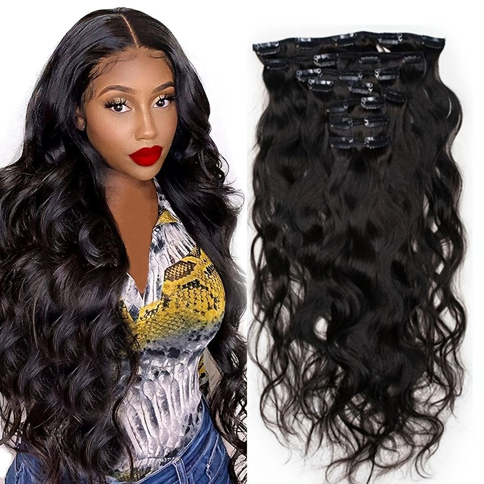 Clip In Hair Extensions Human Hair Brazilian Body Wave Clip In 8 Pcs Set  Natural Black Color Clip Ins Remy Hair 8 26 Inch | High-quality &  Affordable | Temu