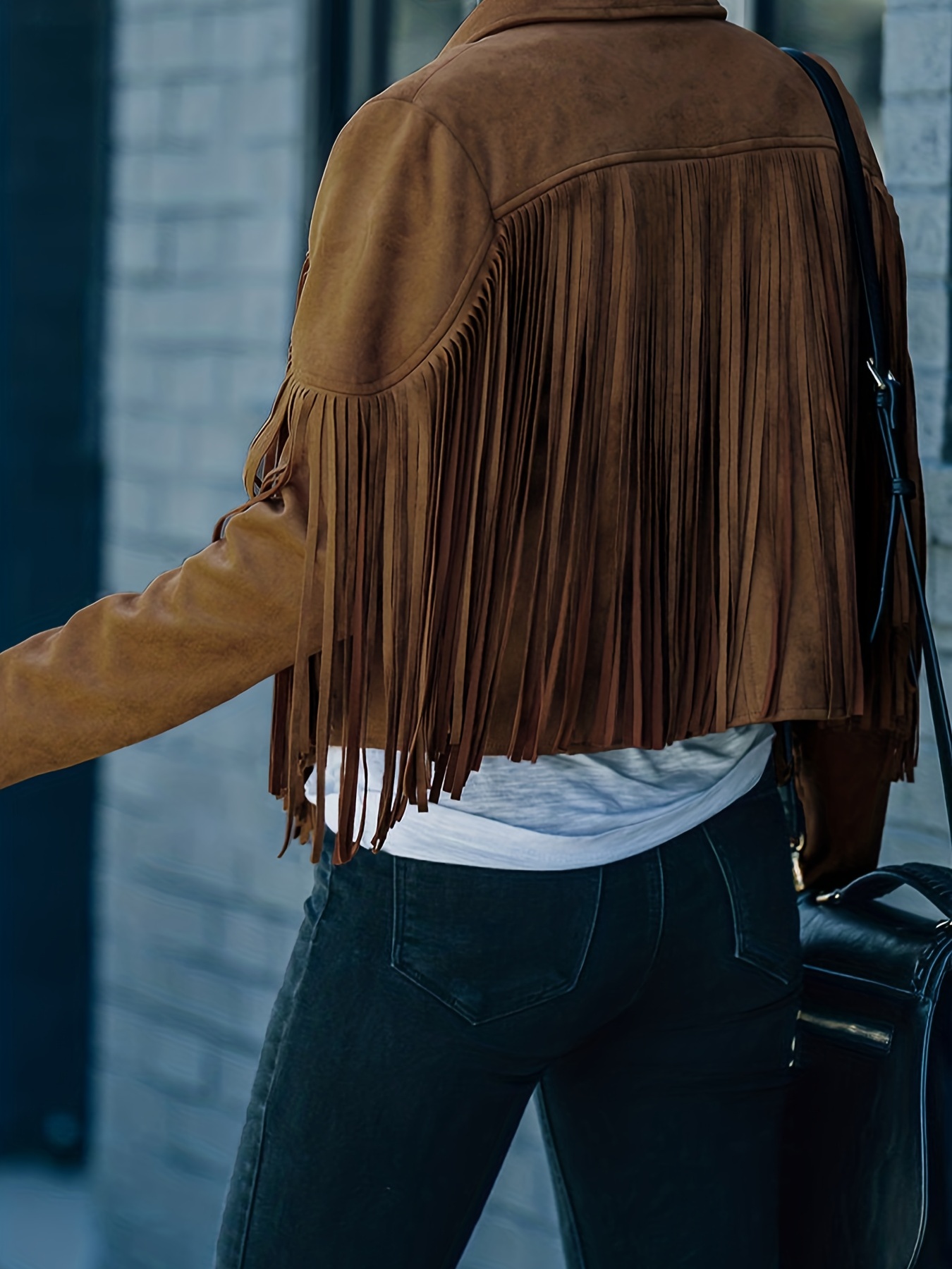 Cropped Fringe Suede Faux Leather Motorcycle Jacket Fashion - Temu