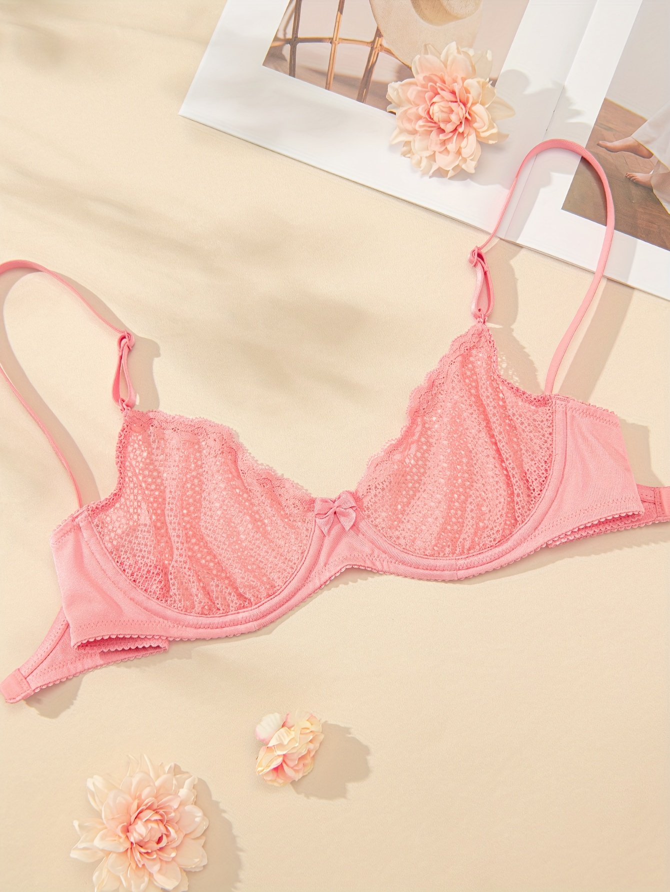 Non-padded Underwire Lace Bra - Light pink - Ladies