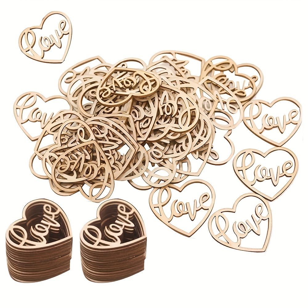 

50pcs Wooden Hollowed Embellishments, Heart Shaped Embellishments, Diy Cutouts Wooden Slices For Wedding Parties Anniversaries Gifts