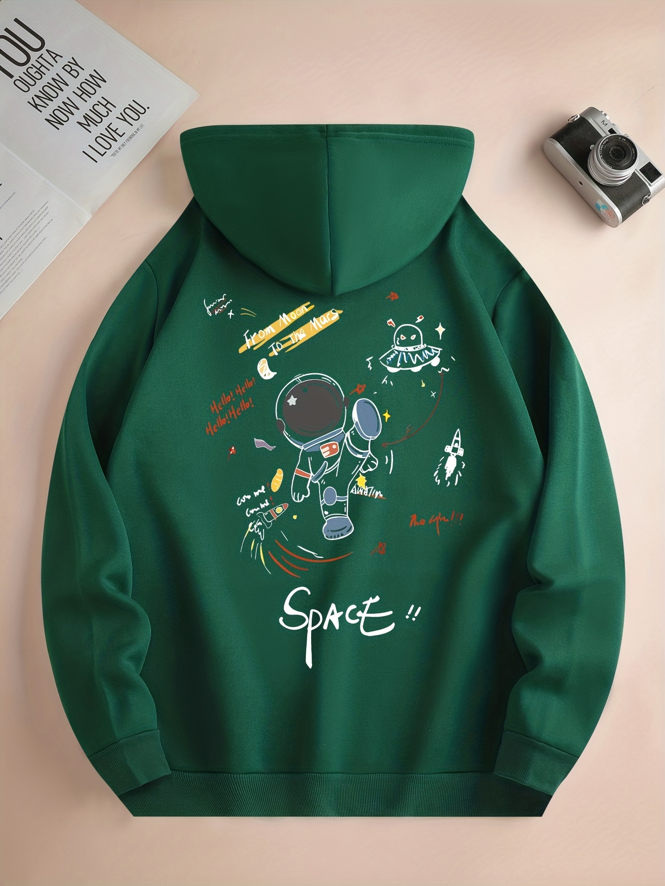UFO & Alien Print Hoodie, Cool Hoodies For Men, Men's Casual Graphic Design  Pullover Hooded Sweatshirt With Kangaroo Pocket Streetwear For Winter Fall