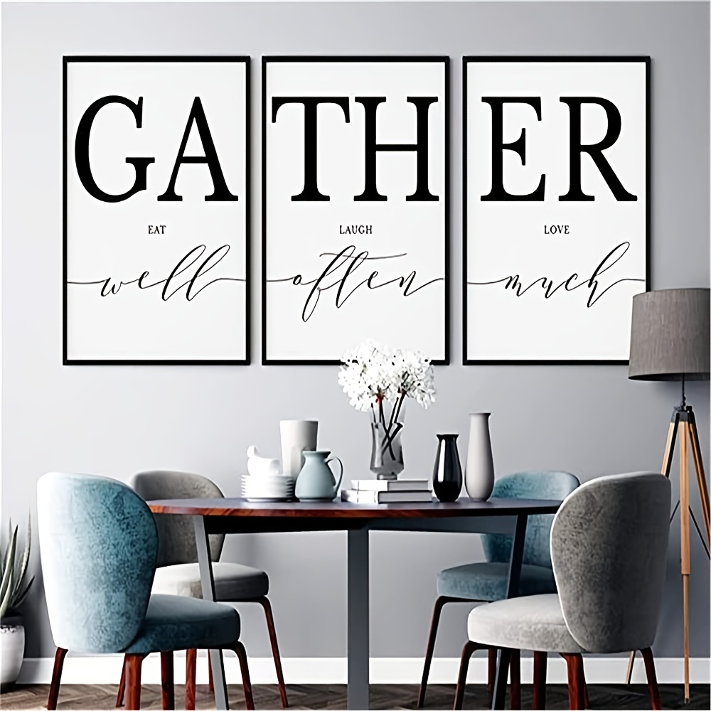 3pcs Frameless Wall Decor Eat Well Laugh Often Love Much Wall Art Print Gather Sign Poster Canvas Painting For Dining Room Kitchen Home Decor