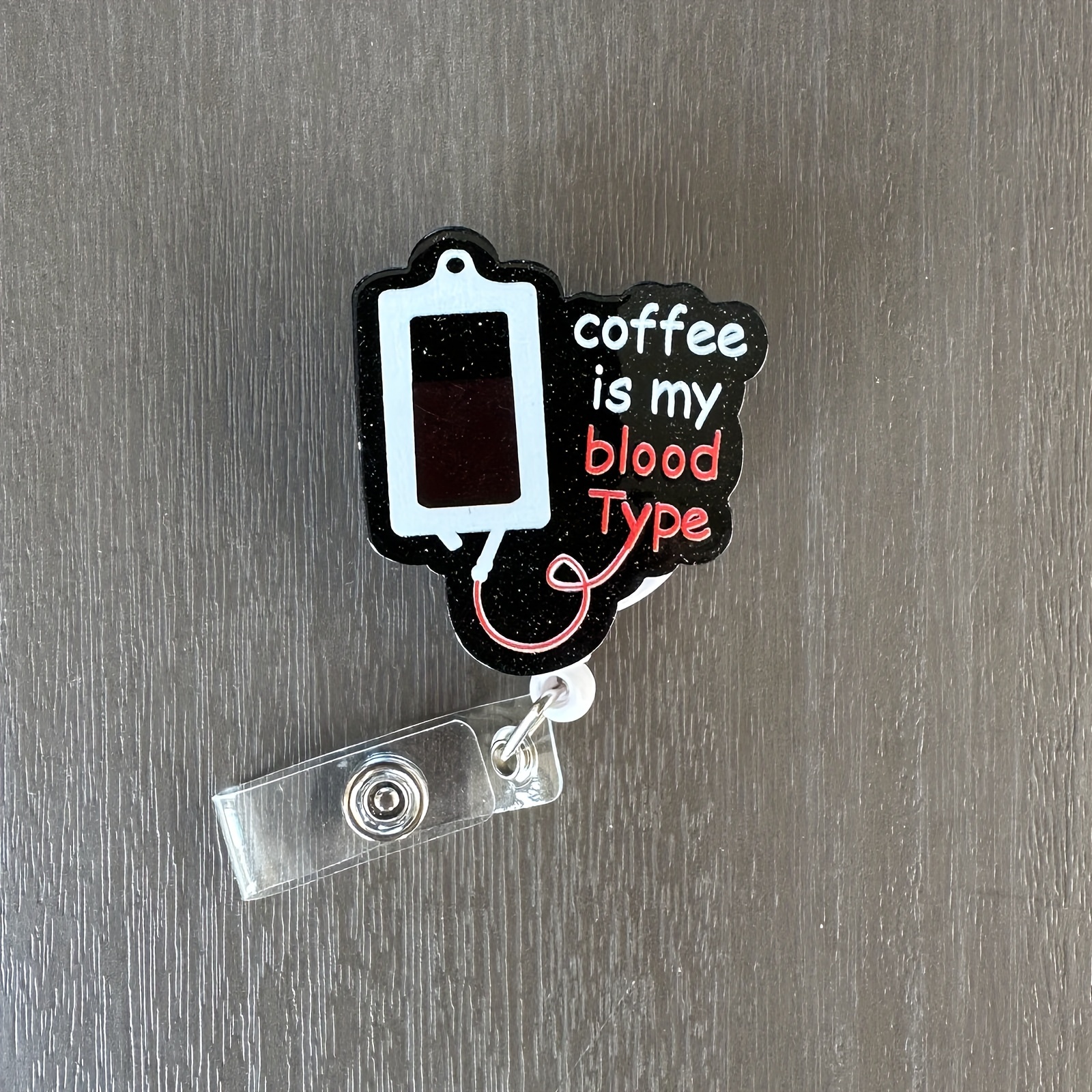 1pc Funny Coffe Is My Blood Type Retractable Badge Reel,Name Badge Holder with ID Clip for Nurse Doctor Student Volunteer Employee,Cat,Valentine's