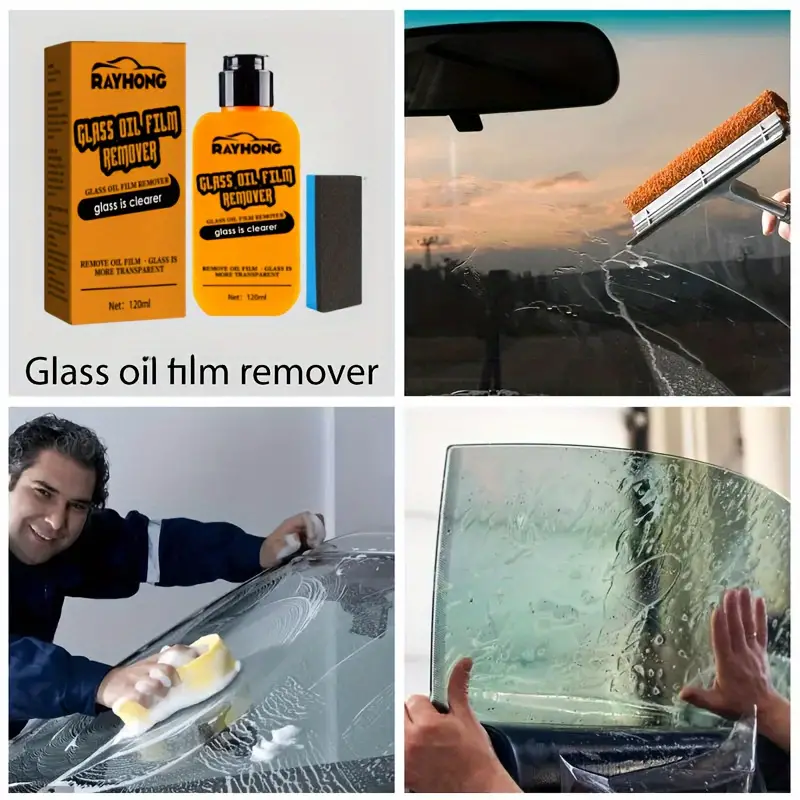 Car Glass Oil Film Cleaner, Car Glass Cleaner with Sponge, Glass Cleaner  for Auto and Home Eliminates Water Spots, Bird Droppings, Coatings, and  More