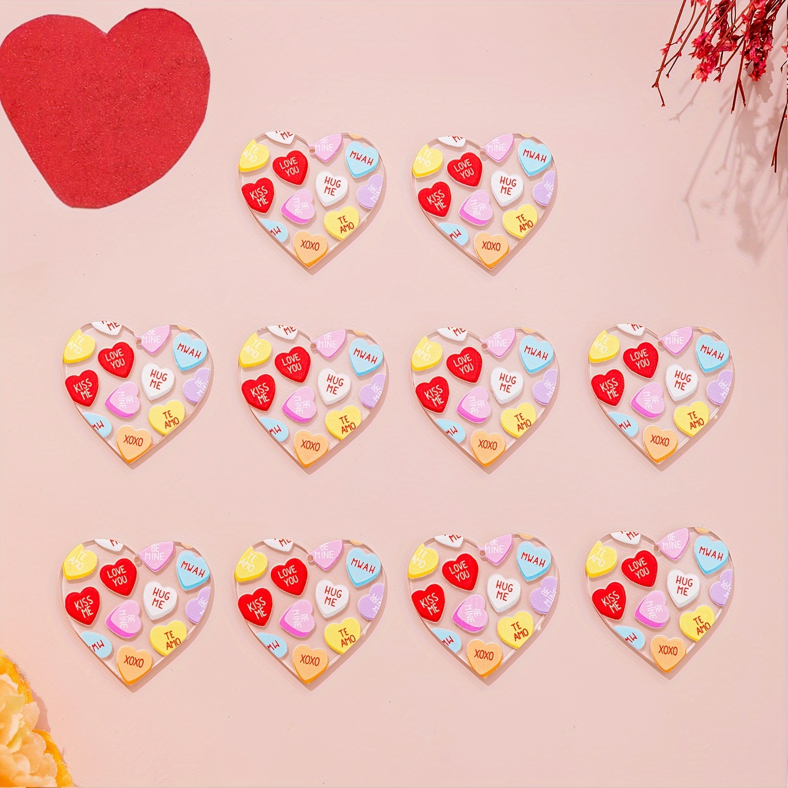 10pcs Valentine's Day Theme Red Heart Acrylic Charms For Diy Earrings Key  Chain Necklace Jewelry Making Accessories, Check Out Today's Deals Now