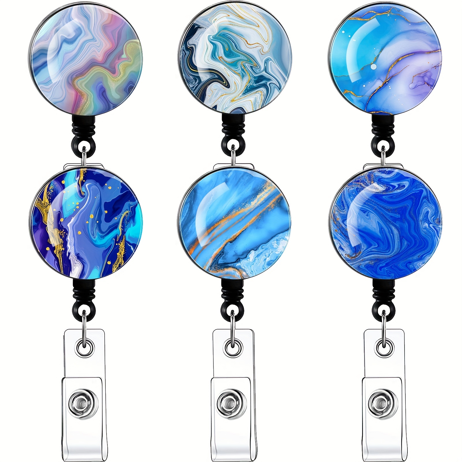 6pcs Colorful Marbling Badge Reels Retractable Badge Holders With Clip, ID  Badge Holders Retractable Perfect For Office Workers, Students, And Nurses