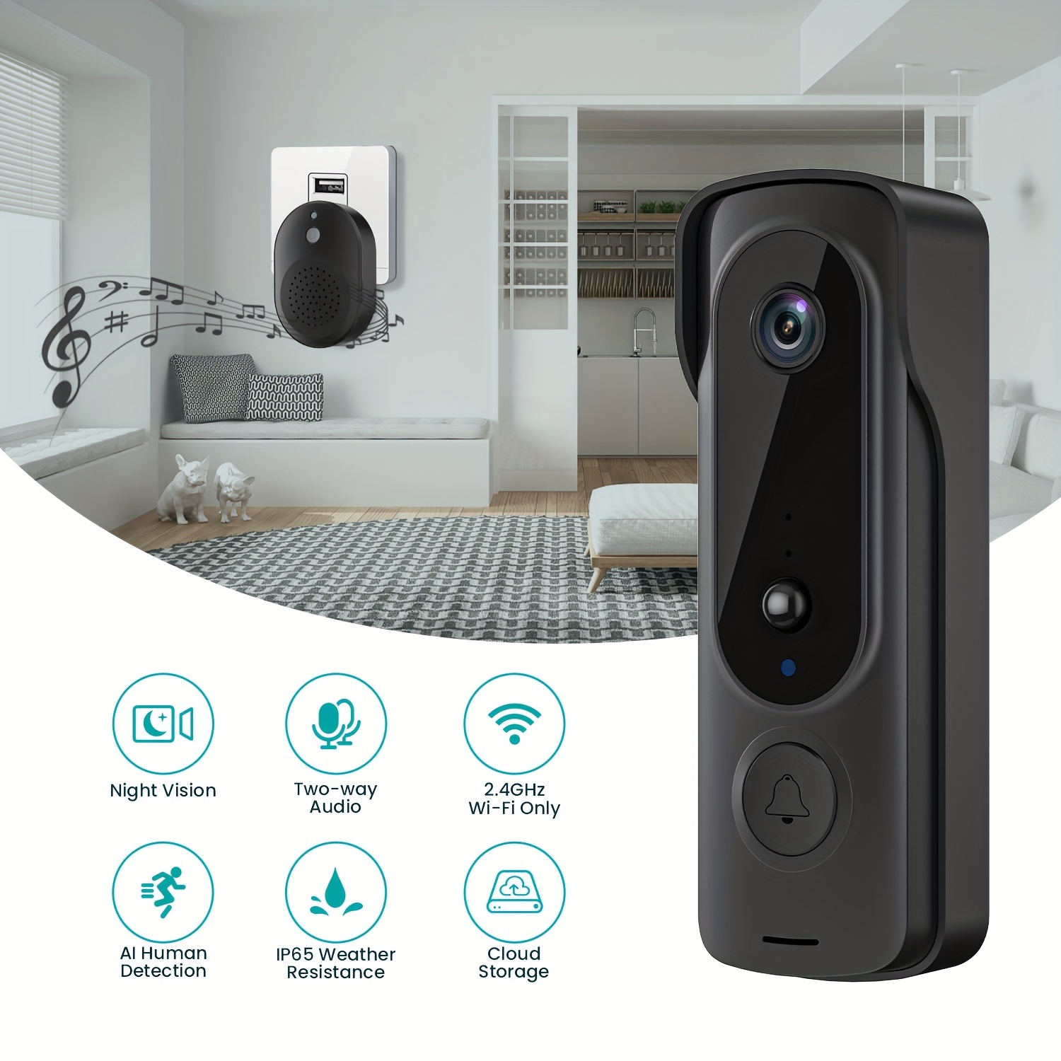 XTU WiFi Video Doorbell Camera, Wireless Doorbell Camera with Chime, 1080P  HD, 2-Way Audio, Motion Detection, IP65 Waterproof, No Monthly Fees and