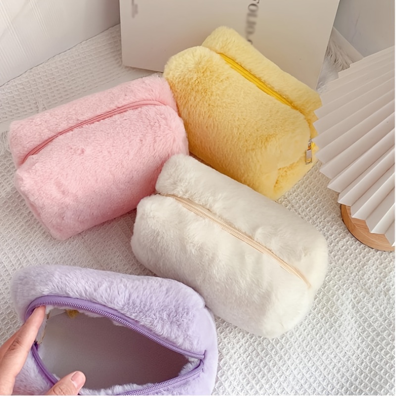 Fluffy Macaron Sweet Makeup Bag Large Capacity Soft Plush Wash Storage Bag