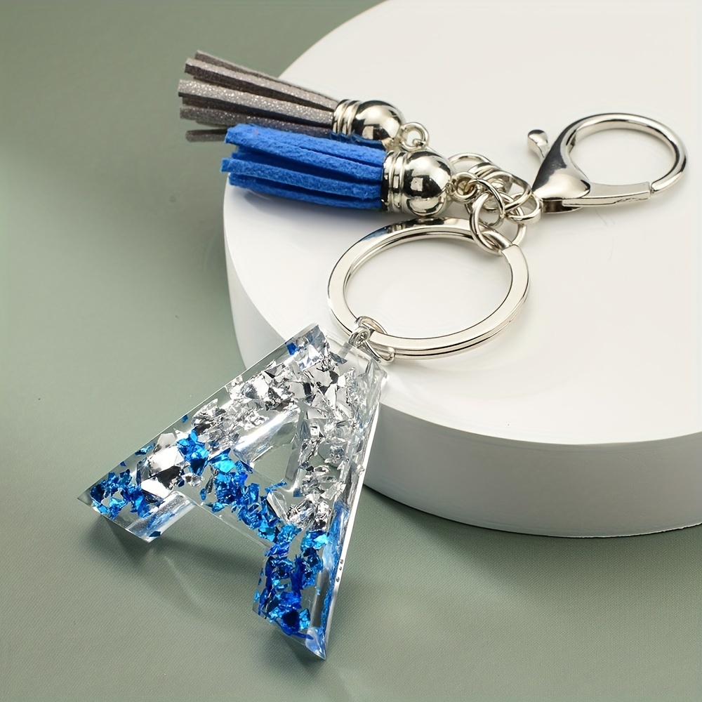 1pc Resin English Letter Shape Keychain Pendant with Tassel Bag Ornament Key Ring,Temu
