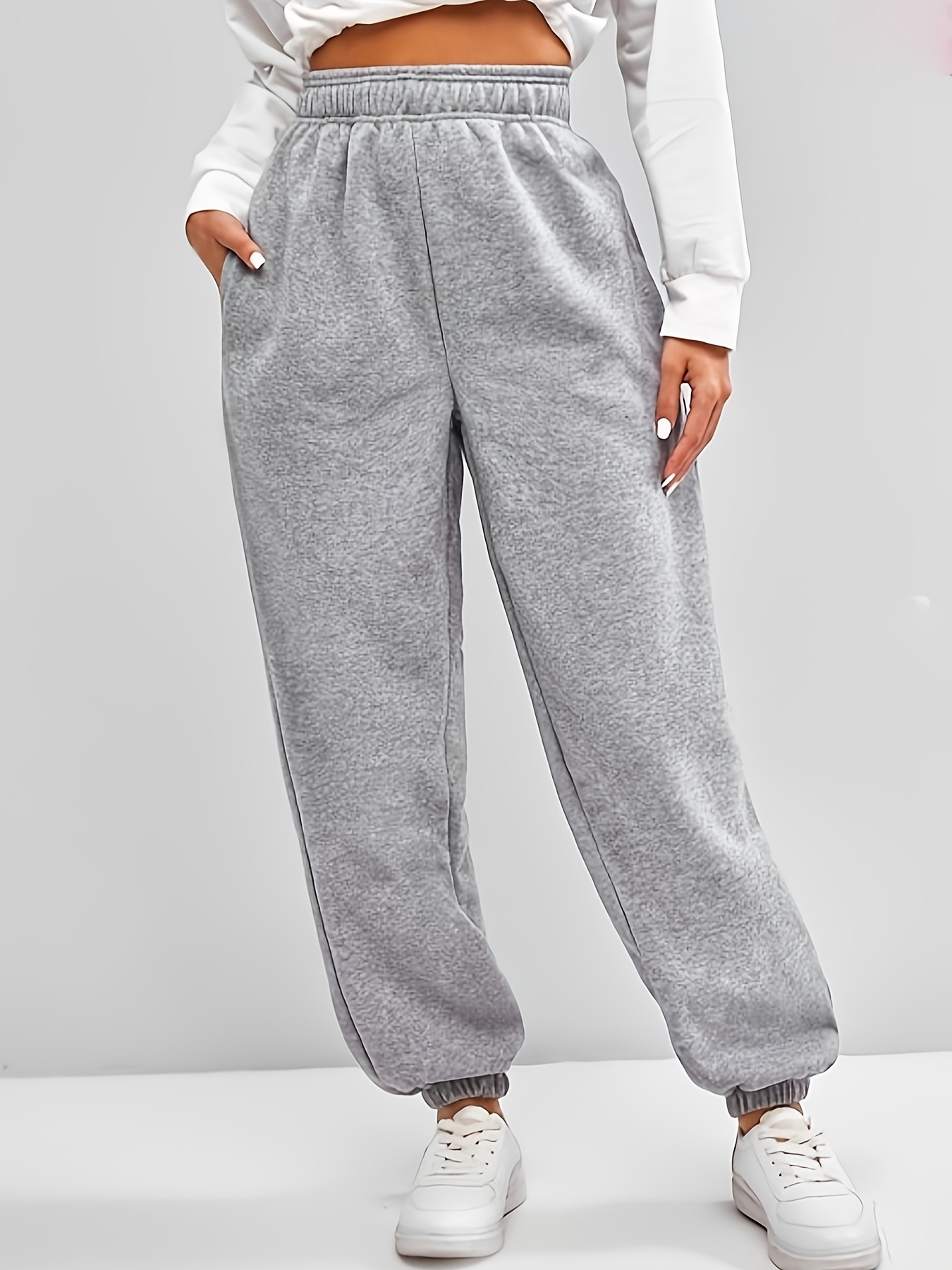 Baggy Wide Leg Sweatpants for Women Fleece Joggers with Pockets Comfy High  Waist Lounge Pants Drawstring Sweat Pants