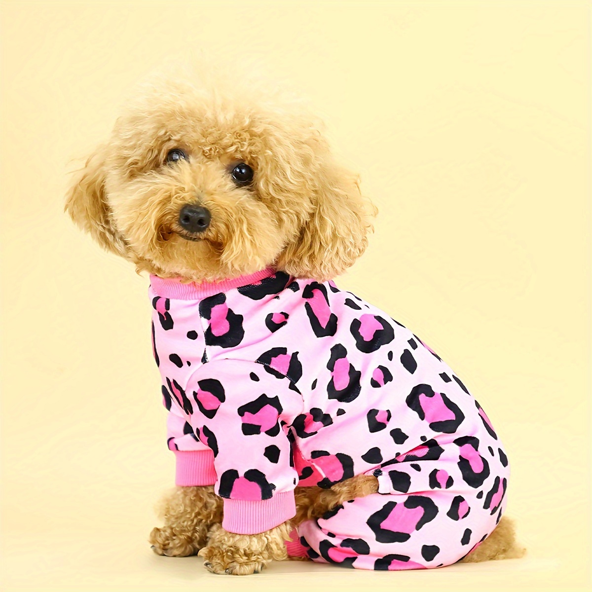 TEMU Experience Our Plush Pink Leopard Texture Dog Pajamas: Fashioned For Style, For , The Perfect Blend Of For Your Fashion- Furry Friend!