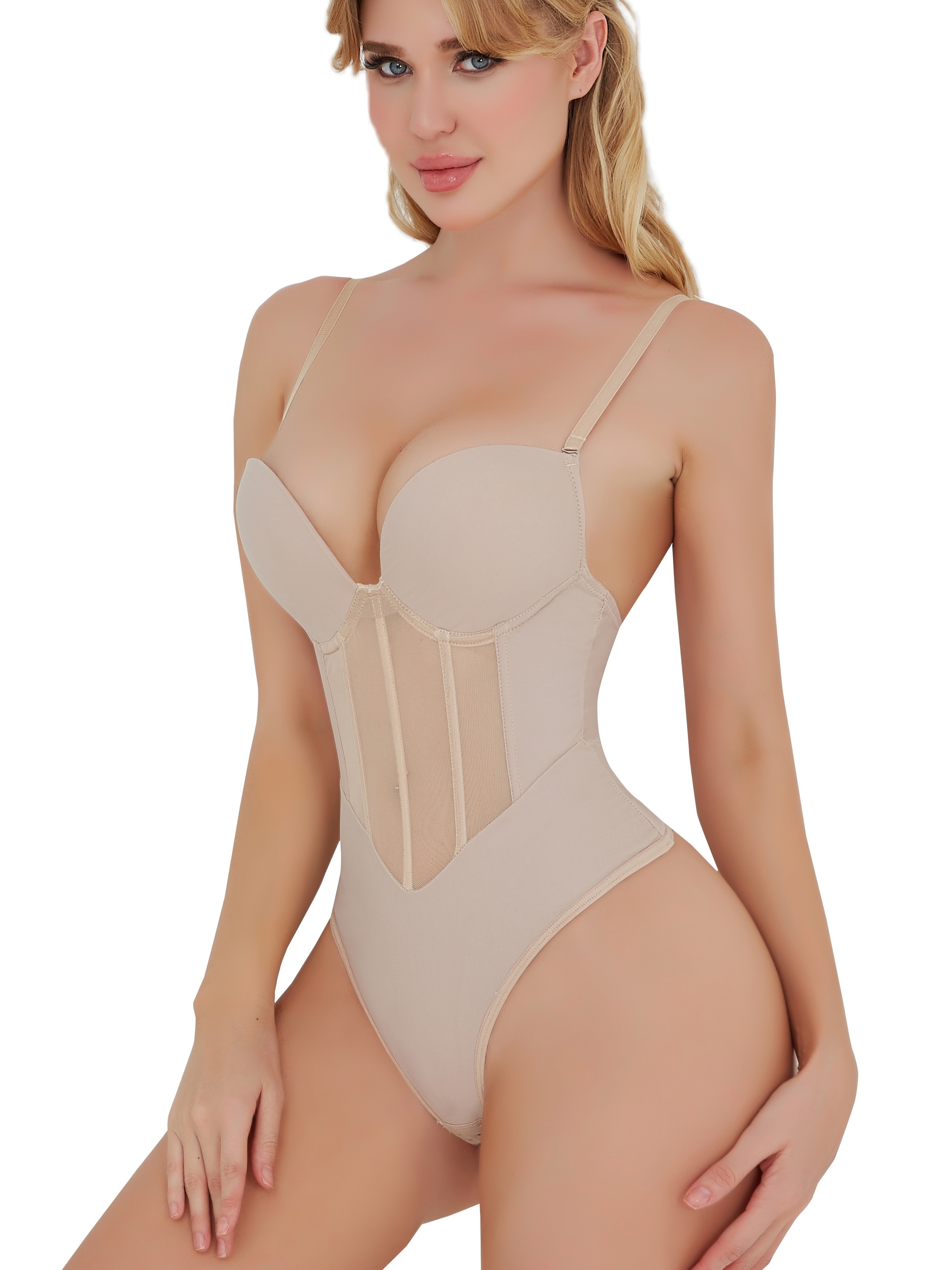 Contrast Mesh Shaping Bodysuit Tummy Control Slimmer - Temu United