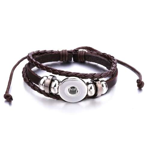 1pc 18mm Snap Button Shape Jewelry, Multi-layer Leather Bracelet, Adjustable Size Woven Bracelet DIY Jewelry, Fashion Trendy Versatile Bracelet