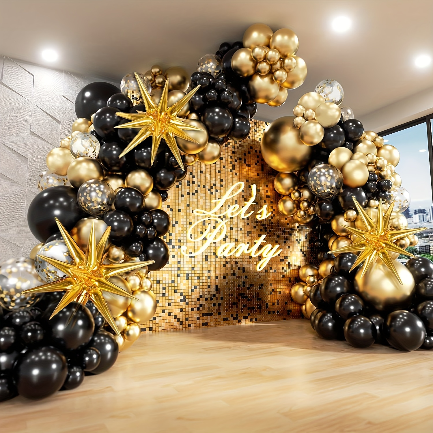 75 globos negros y dorados, globos negros y dorados, decoraciones de fiesta  de 12 pulgadas y 5 pulgadas, globos de látex negro y dorado para