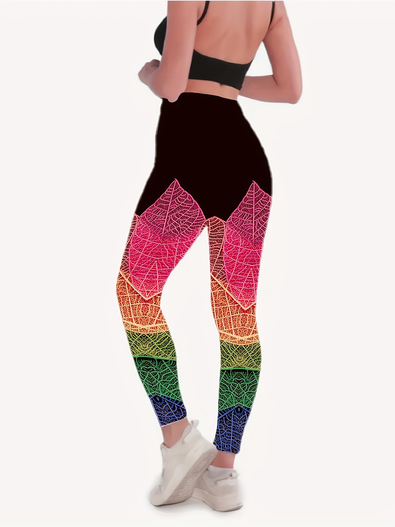 Leaf Print High Waist Leggings, Cute Skinny Stretchy Leggings, Women's  Clothing