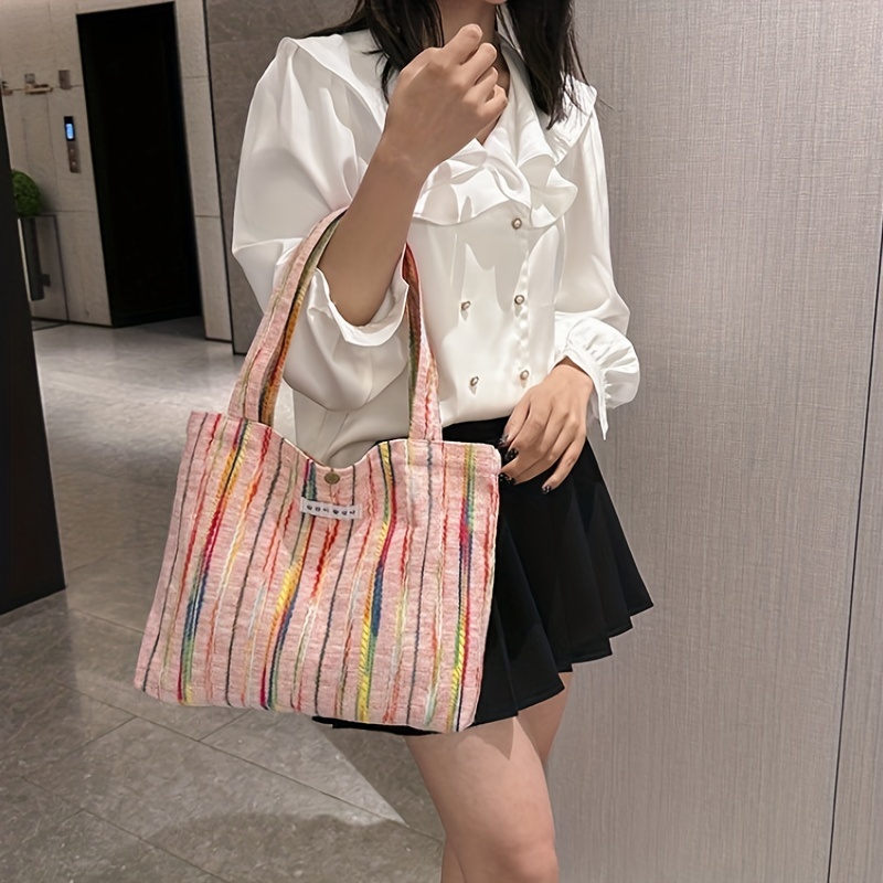 Colorful Striped Pattern Shoulder Bag Stylish Storage Handbag