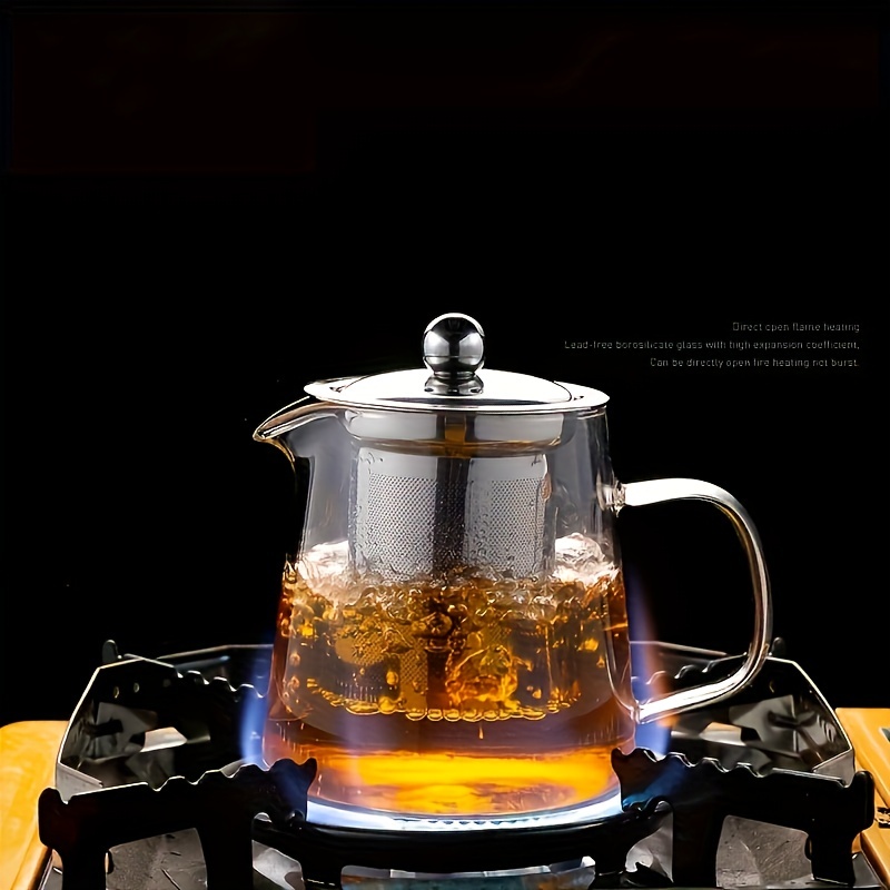 1set Glass Teaset, Teapot 530ml/17.9oz, Tea Cup 90ml/3oz, Clear Tea Pot  With Infuser, Household Glass High Temperature Resistant Tea Maker Tea  Kettle