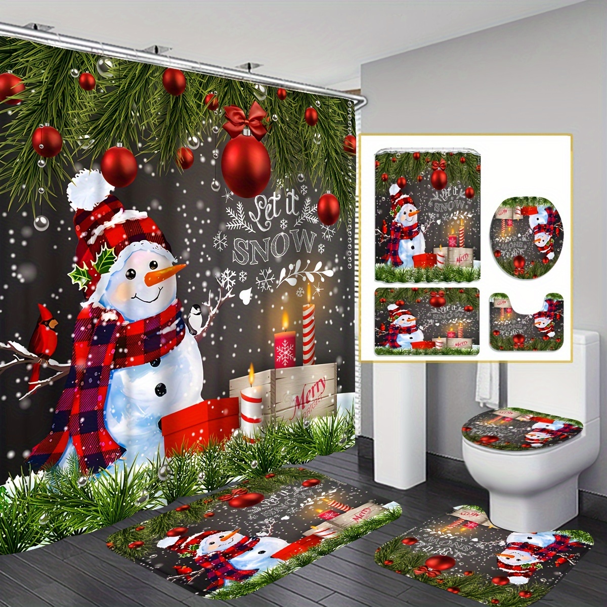 Christmas Shower Curtain Set - Temu