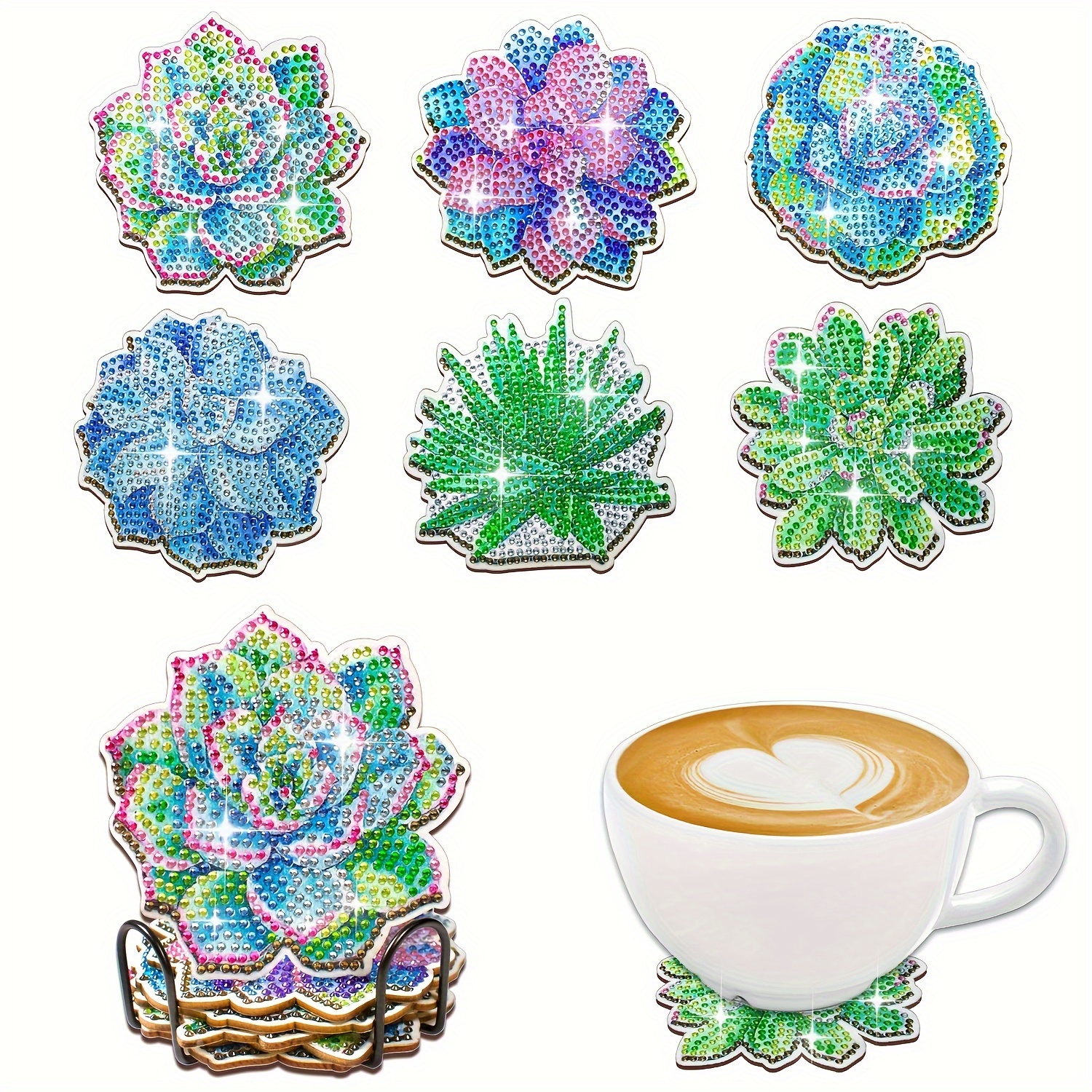 Diamond Painting Coasters Kit With Holder Diamond Painting - Temu