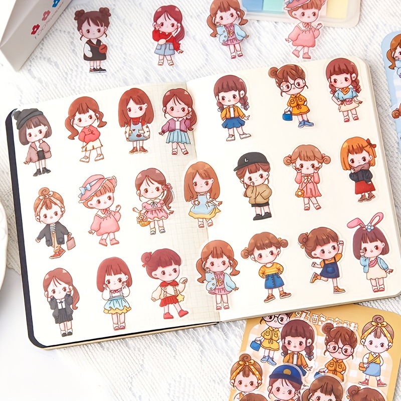 Cartoon Stickers Cute Girl DIY Decoration Waterproof PET Water Cup Stickers  Kids Hand Account Decal Student Stationery 