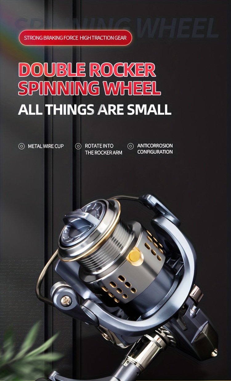 1pc 5.7:1 Gear Ratio Fishing Reel With Double Rocker Arm, Long Casting  14+1BB Metal Spinning Ree, Fishing Tackle