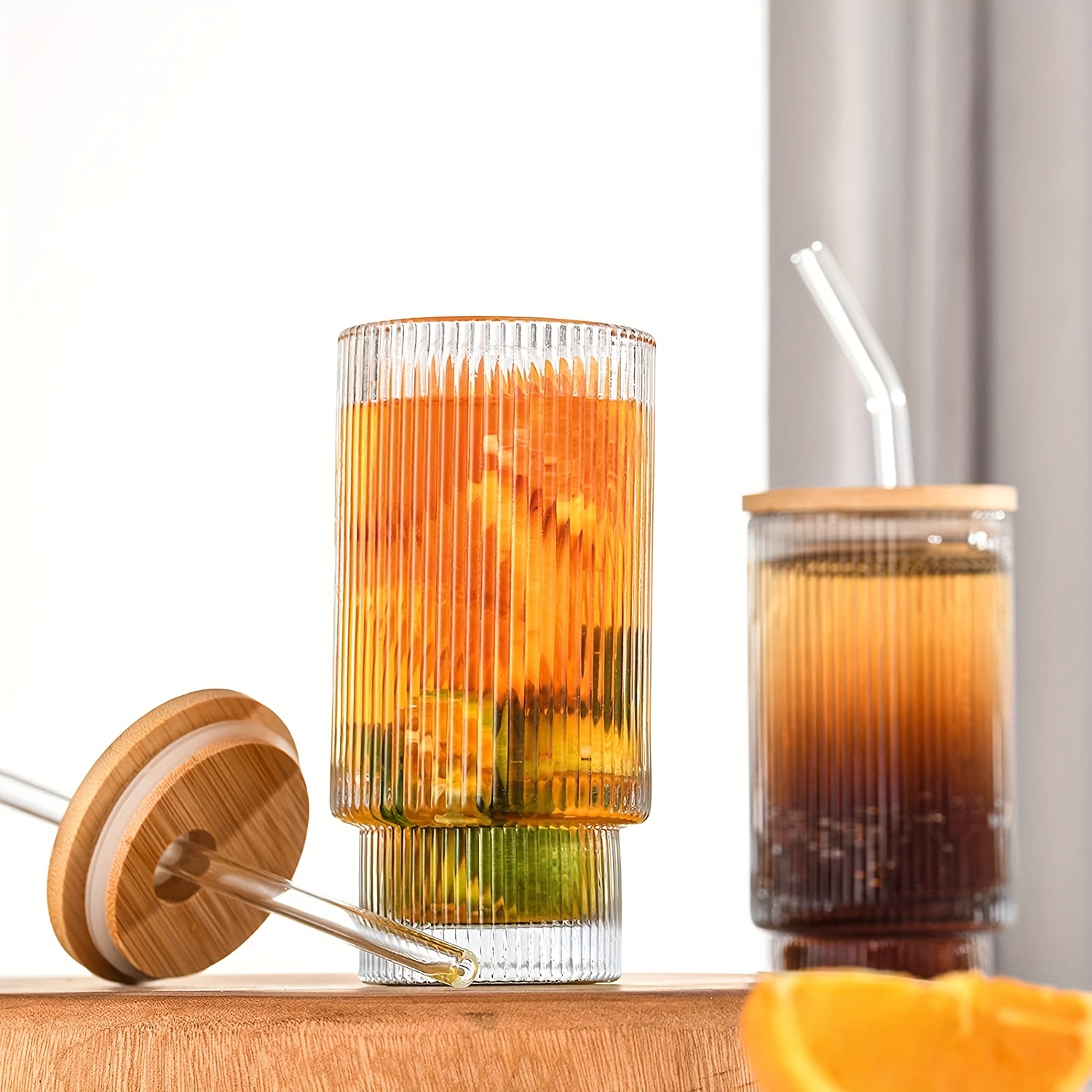 Ribbed Drinking Glasses With Lids And Straws, Perfect For Cocktails,  Smoothies, Juice, Beer, And Coffee, Versatile Design For All Occasions -  Temu
