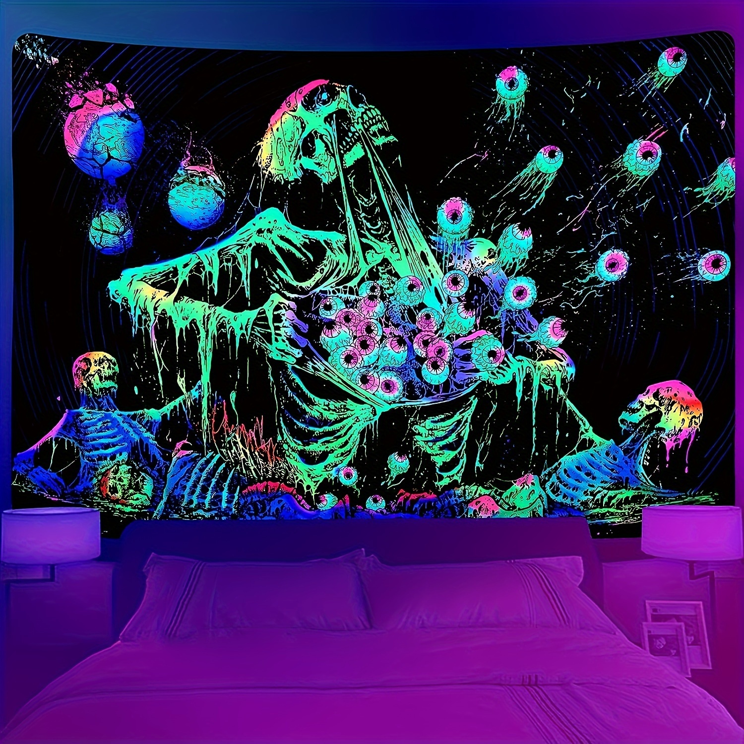Mushroom Blacklight Tapestry colorful Cool Tapestries Glow - Temu