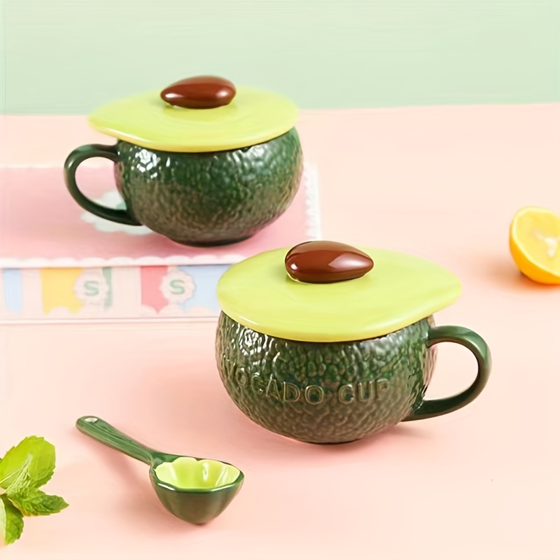 Cute Coffee Mugs Lid, Ceramic Coffee Mug Set, Avocado Mug Lid