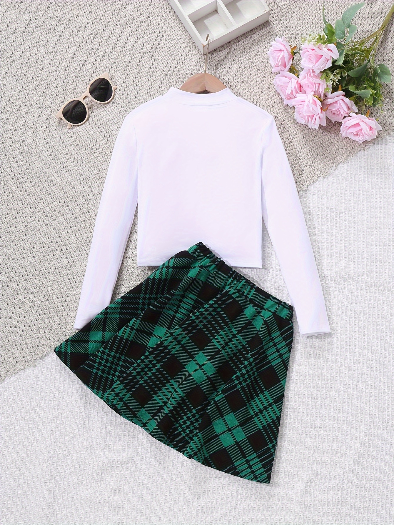 Emerald green outlet plaid skirt