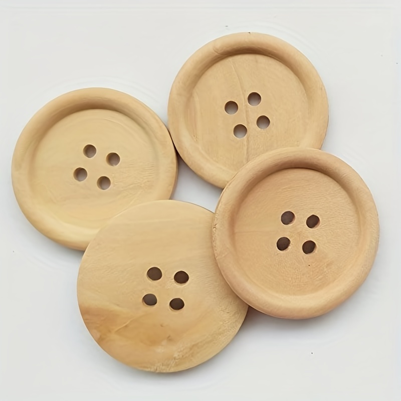 Round Natural Wood Buttons 4 Holes Craft Sewing Button Diy - Temu