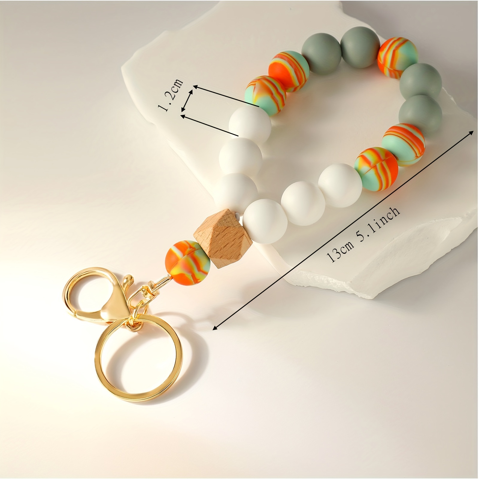 Key Ring Bracelet Wristlet Keychain: Silicone Beaded Bangle Chains