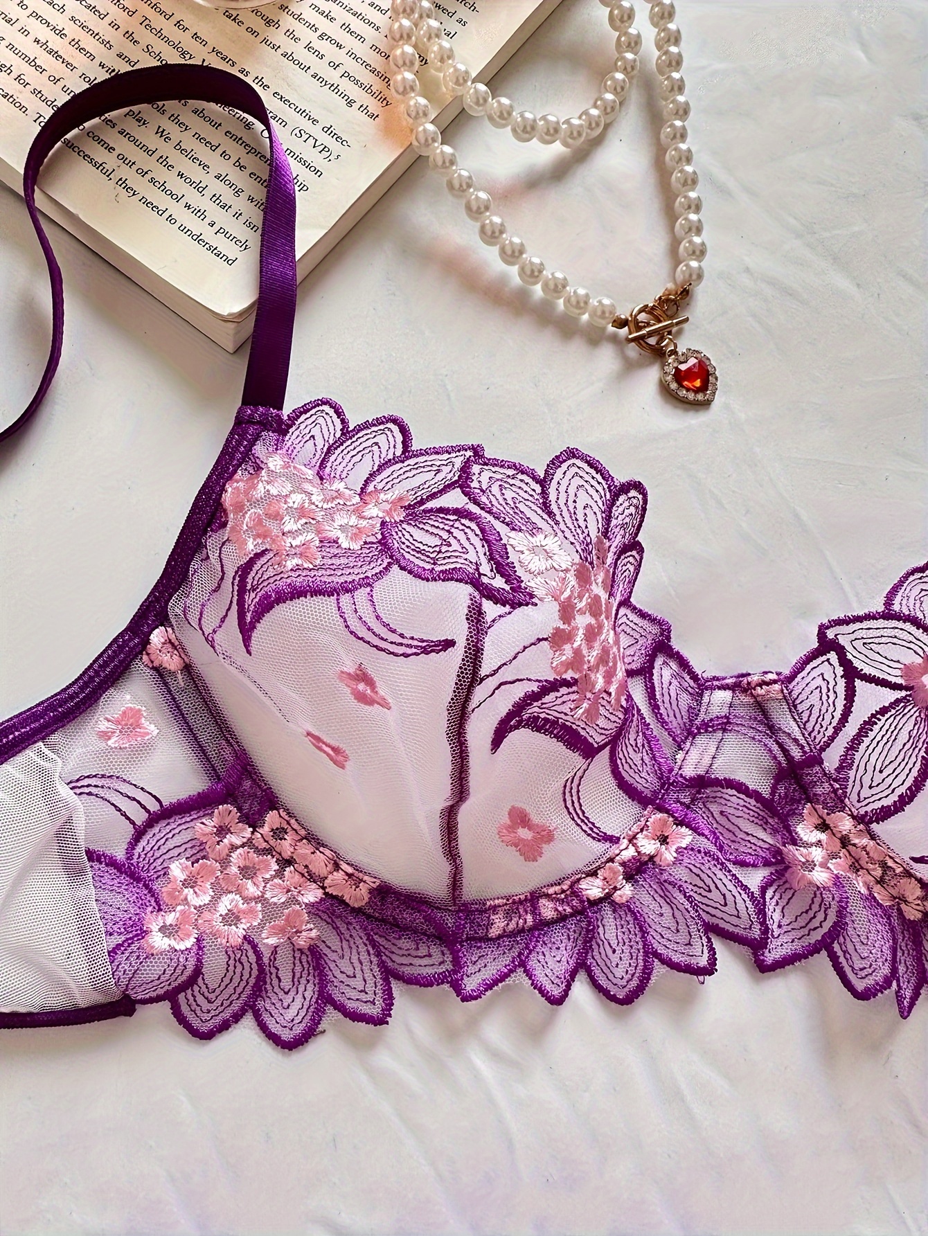 Buy StyFun Women Purple Floral Cotton Blend Single Bra & Panty Set