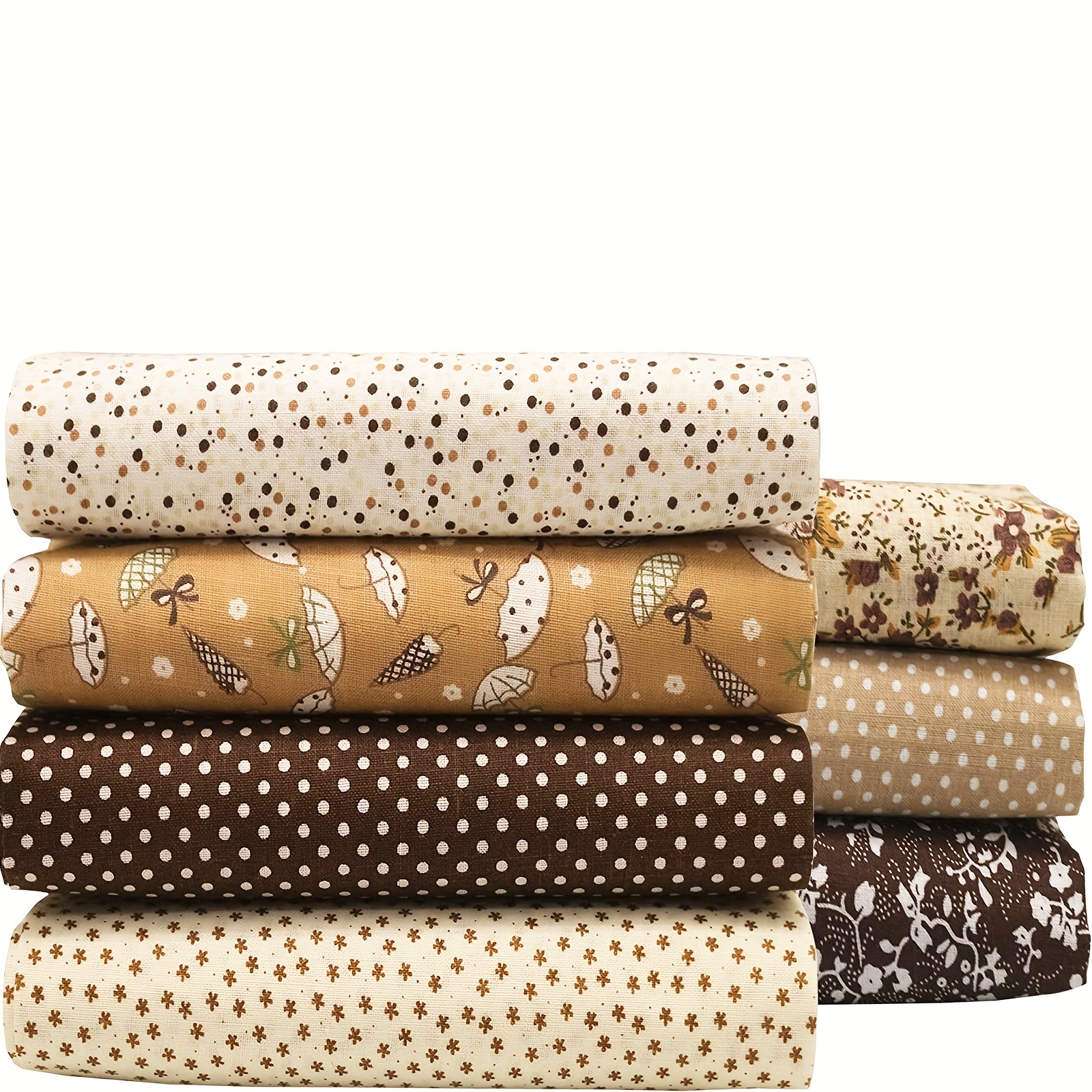 

7pcs 9.8*9.8in Coffee Fabric Quilting Sewing Crafts Textile Square Fabric Assortment With Different Patterns For Diy Handmade Sewing