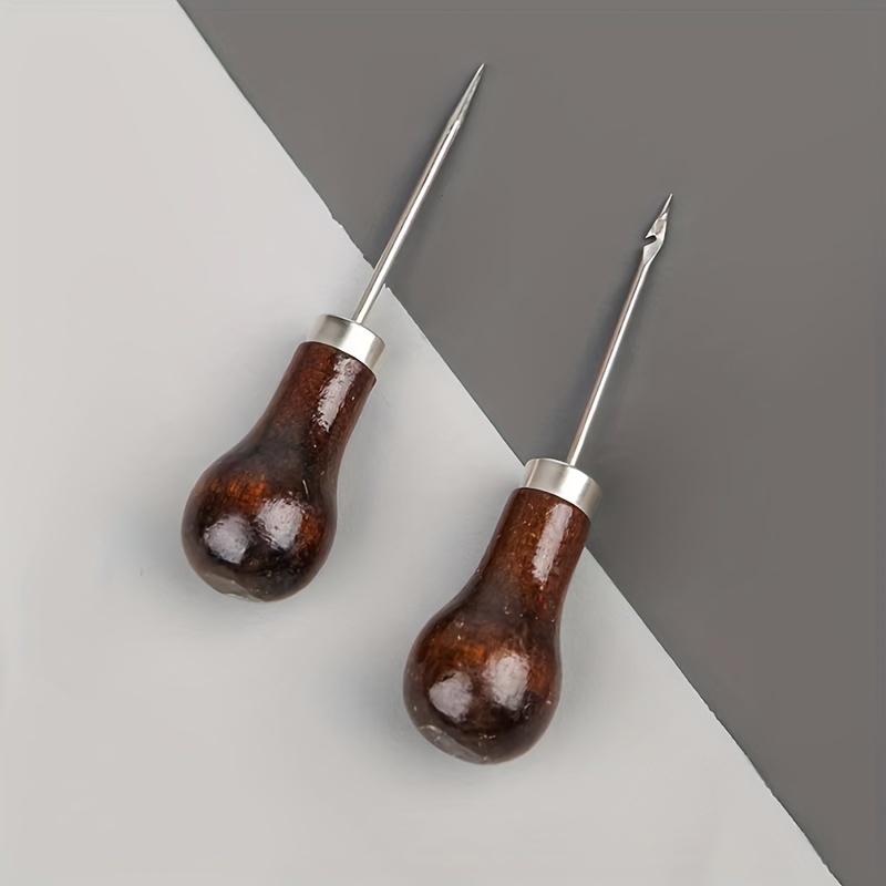 Wooden Handle Needle Leather Handcrafted Diy Leather - Temu
