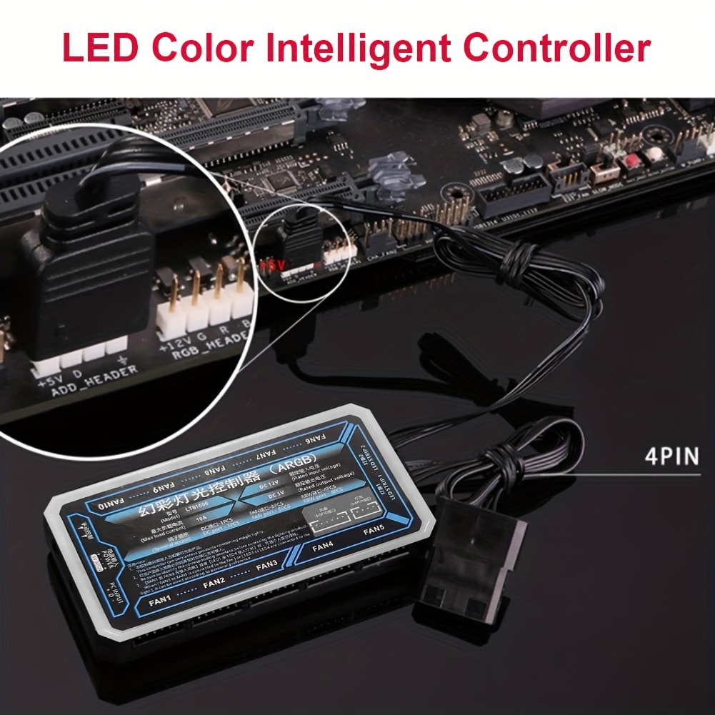 Rgb Controller Kit Fan Hub Pc Case Dc12v 4pin Supports 10 - Temu