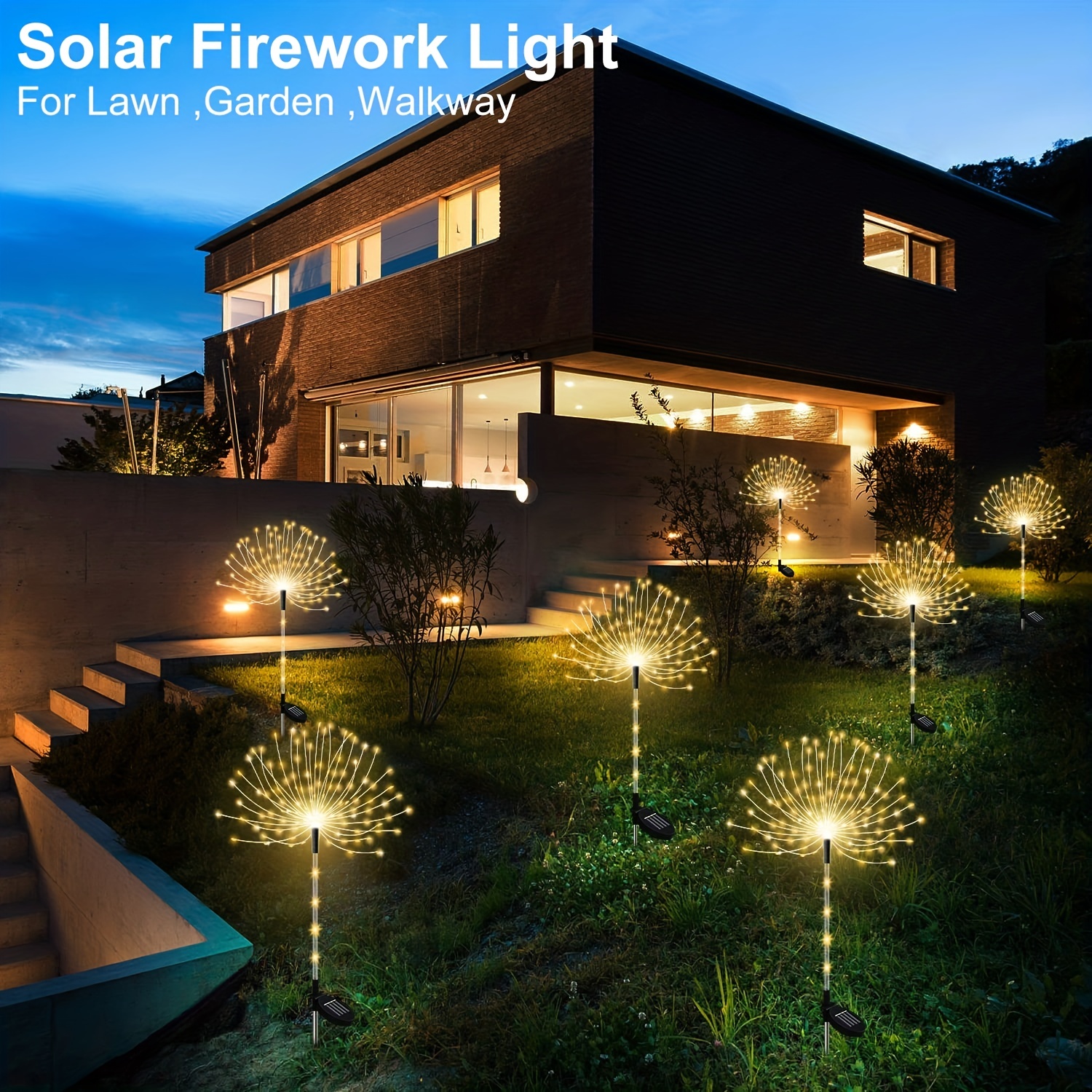 2 luces solares de fuegos artificiales, luces decorativas de jardín solar  para exteriores, 120 LED, 40 cables de cobre, cadena de luces de paisaje