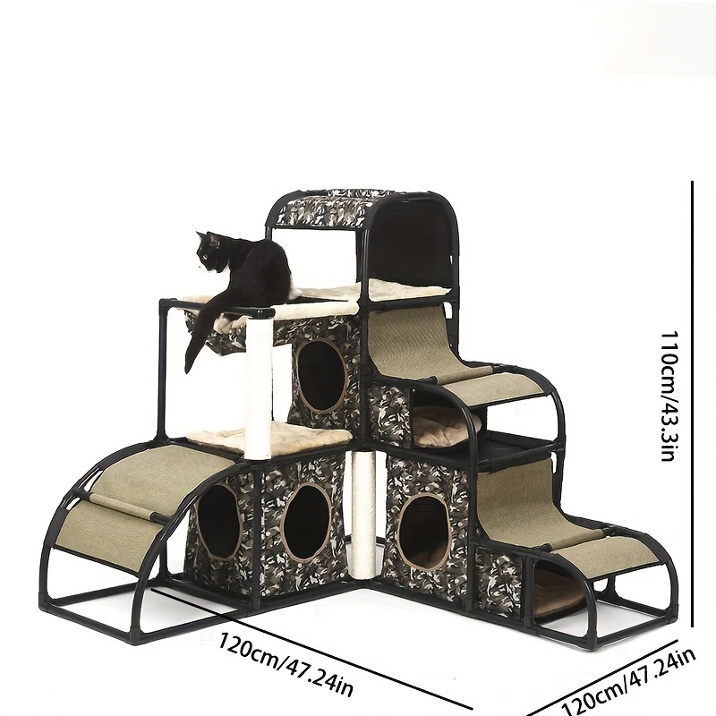 1pc Deluxe Cat Tree House - Premium Craftsmanship Play Apartment with Exciting Tunnel $78.39