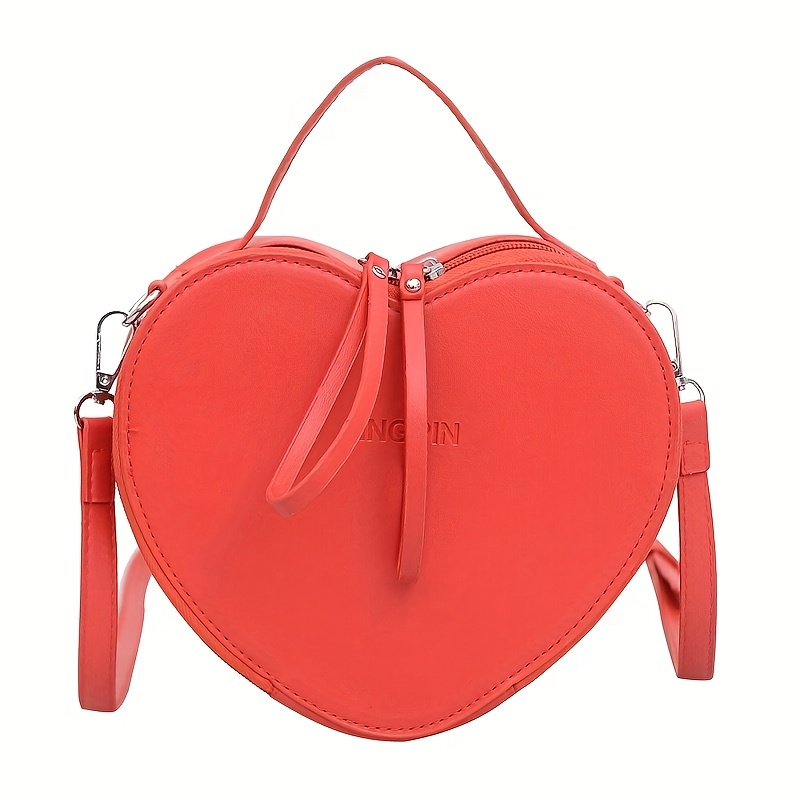 Cute Heart Shaped Crossbody Bag, Pu Leather Top Handle Bag Purse